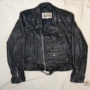 Vintage Open Road Black Leather Motorcycle Jacket: Size 46